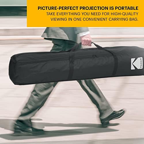 מסך מקרן Kodak 120 אינץ 'w/Stand | רקע הקרנה קדמי מהיר לקפל לסרטים חיצוניים ופנימי עם חצובה, ערכת יציבות חיצונית ואחסון שחור מארז נשיאה